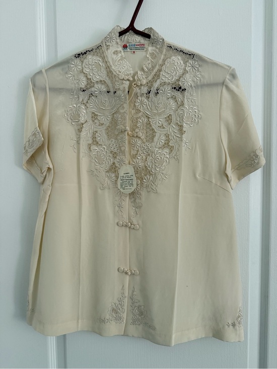 Peony Tops - NWT Vintage Peony Brand Hand Embroidered 100% Silk Blouse Lace Chinese Size 36